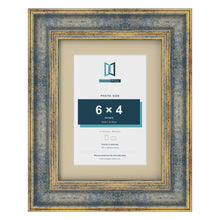 Cassis Blue 8 x 6 inch picture frame with an ivory mount for a 6 x 4 inch photo