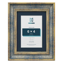 Cassis Blue 8 x 6 inch picture frame with a pacific blue mount for a 6 x 4 inch photo