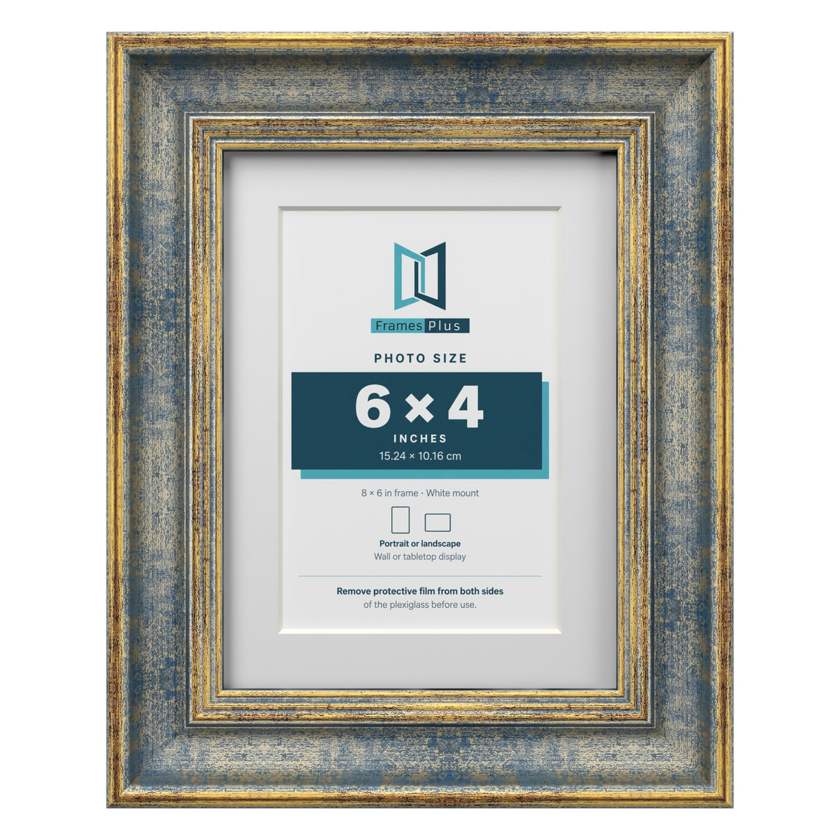 Cassis Blue 8 x 6 inch picture frame with a white mount for a 6 x 4 inch photo