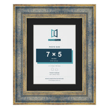 Cassis Blue 9 x 7 inch picture frame with a black mount for a 7 x 5 inch photo