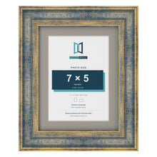 Cassis Blue 9 x 7 inch picture frame with a dawn grey mount for a 7 x 5 inch photo