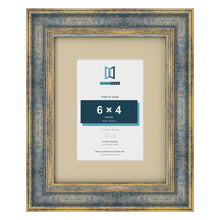 Cassis Blue 9 x 7 inch picture frame with an ivory mount for a 6 x 4 inch photo
