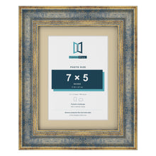 Cassis Blue 9 x 7 inch picture frame with an ivory mount for a 7 x 5 inch photo