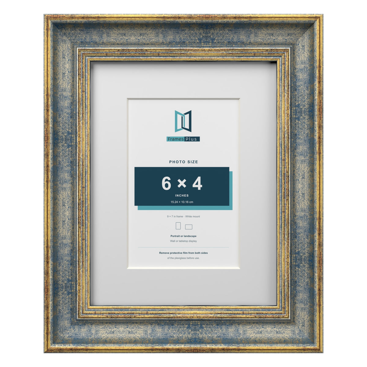 Cassis Blue 9 x 7 inch picture frame with a white mount for a 6 x 4 inch photo