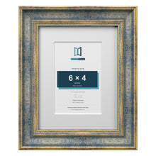 Cassis Blue 9 x 7 inch picture frame with a white mount for a 6 x 4 inch photo
