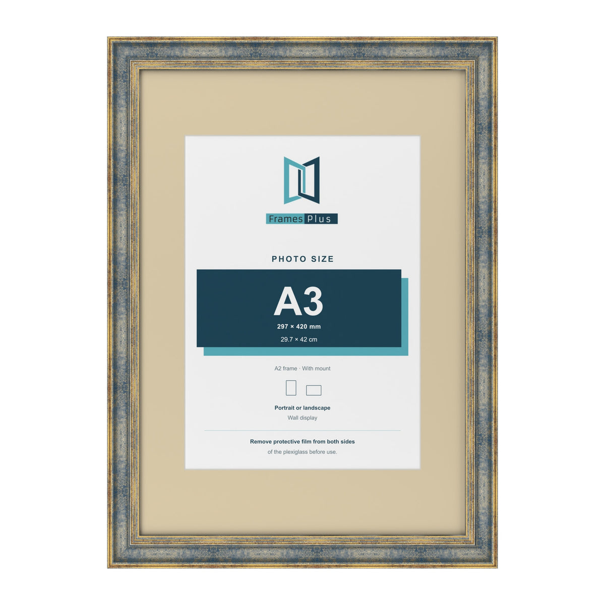 Cassis Blue A2 picture frame with an ivory mount for an A3 photo