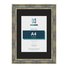 Cassis Blue A3 picture frame with a black mount for an A4 photo