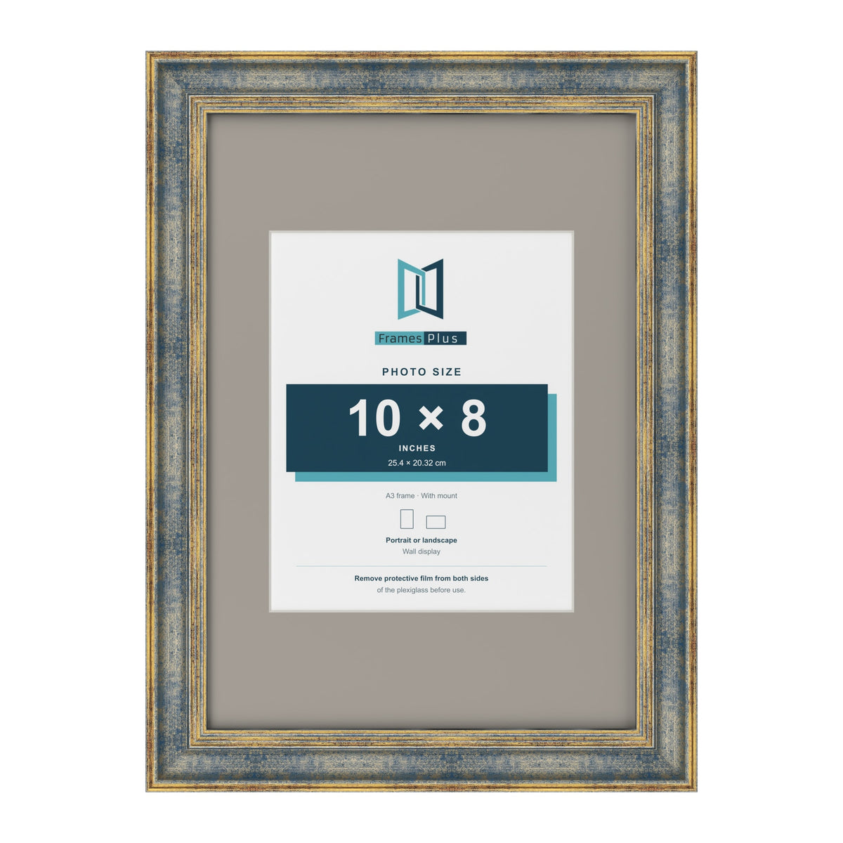 Cassis Blue A3 picture frame with a dawn grey mount for a 10 x 8 inch photo