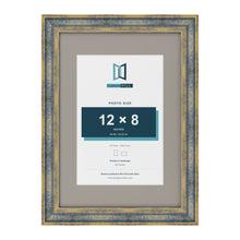 Cassis Blue A3 picture frame with a dawn grey mount for a 12 x 8 inch photo