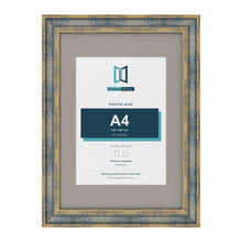 Cassis Blue A3 picture frame with a dawn grey mount for an A4 photo