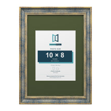 Cassis Blue A3 picture frame with a green mount for a 10 x 8 inch photo