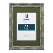 Cassis Blue A3 picture frame with a green mount for an A4 photo