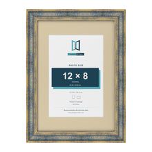 Cassis Blue A3 picture frame with an ivory mount for a 12 x 8 inch photo