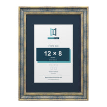 Cassis Blue A3 picture frame with a pacific blue mount for a 12 x 8 inch photo