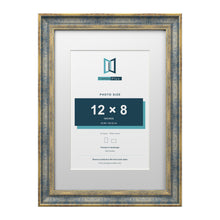 Cassis Blue A3 picture frame with a white mount for a 12 x 8 inch photo