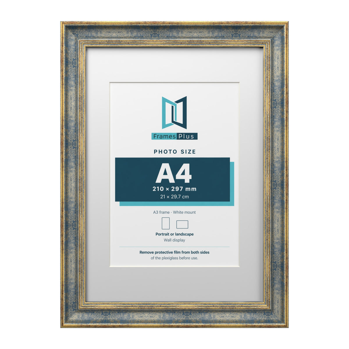 Cassis Blue A3 picture frame with a white mount for an A4 photo