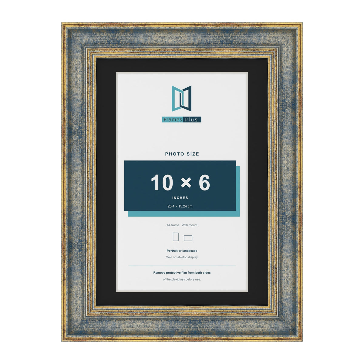 Cassis Blue A4 picture frame with a black mount for a 10 x 6 inch photo