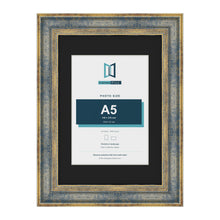 Cassis Blue A4 picture frame with a black mount for an A5 photo