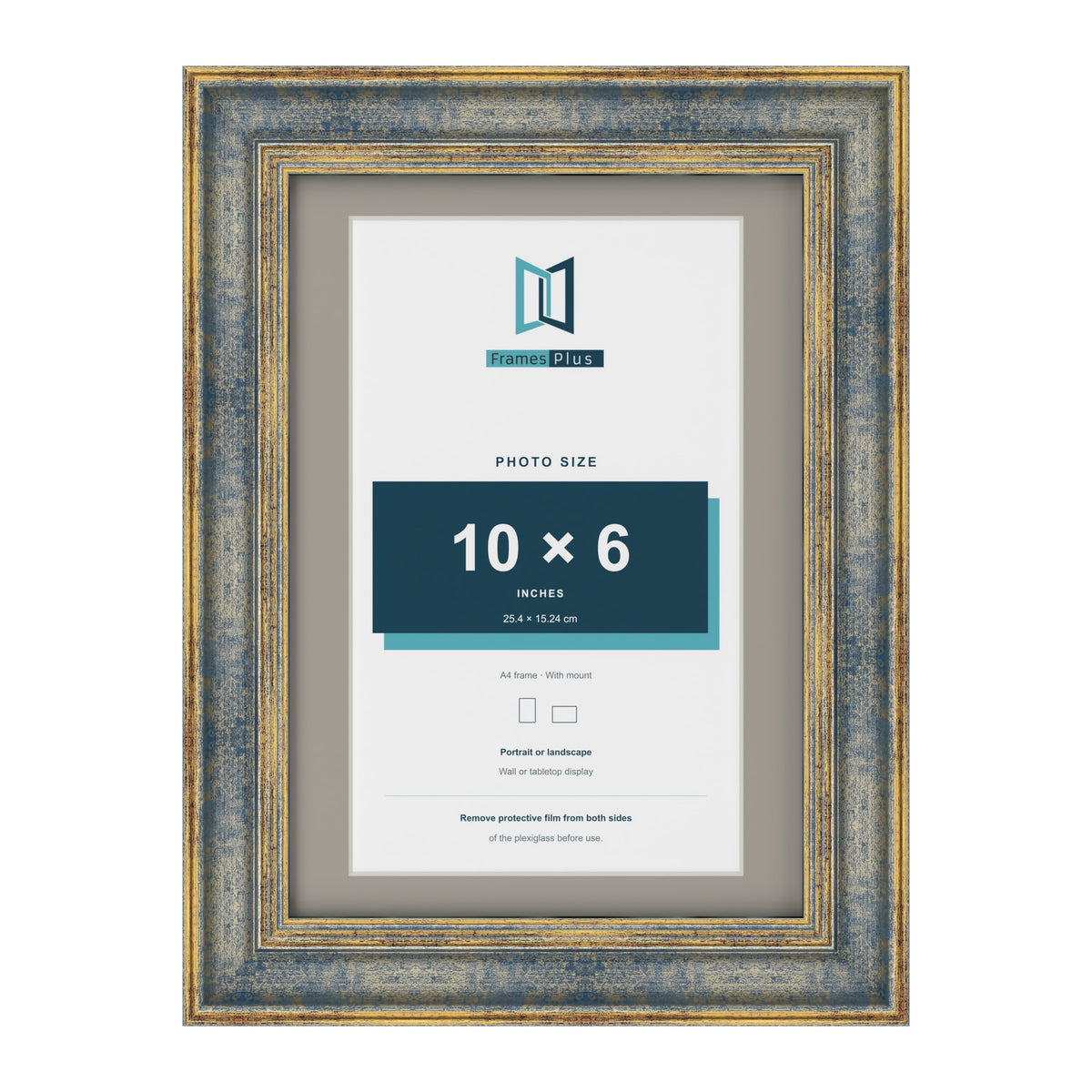 Cassis Blue A4 picture frame with a dawn grey mount for a 10 x 6 inch photo