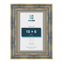 Cassis Blue A4 picture frame with a dawn grey mount for a 10 x 6 inch photo