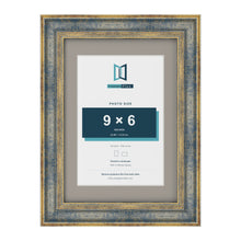 Cassis Blue A4 picture frame with a dawn grey mount for a 9 x 6 inch photo