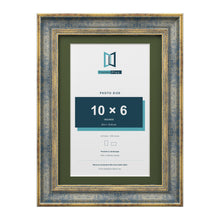 Cassis Blue A4 picture frame with a green mount for a 10 x 6 inch photo