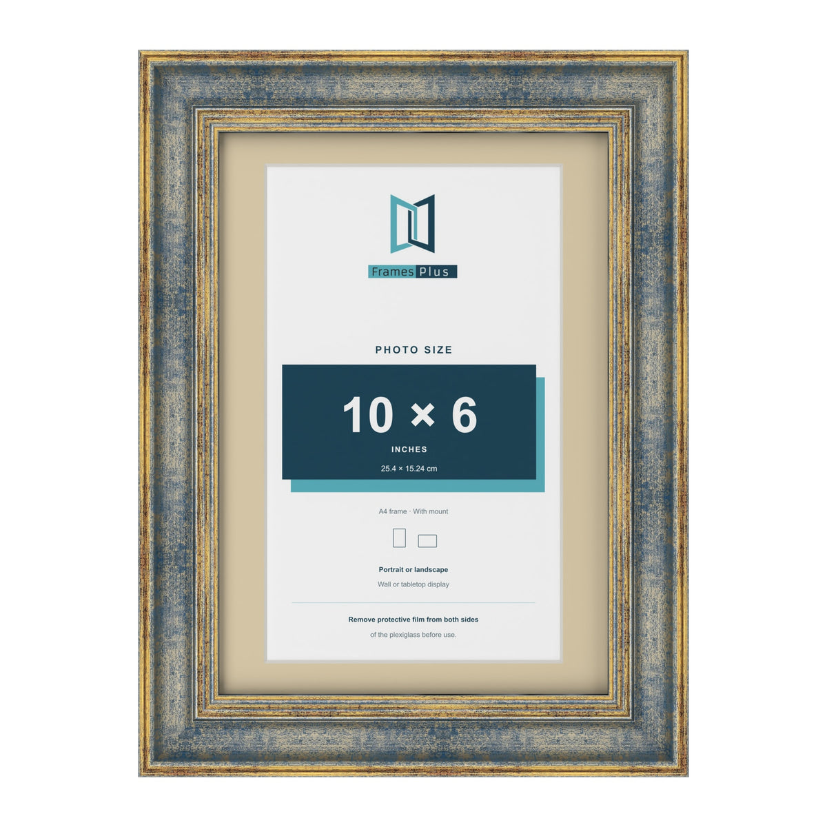 Cassis Blue A4 picture frame with an ivory mount for a 10 x 6 inch photo