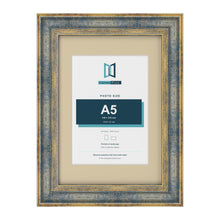 Cassis Blue A4 picture frame with an ivory mount for an A5 photo