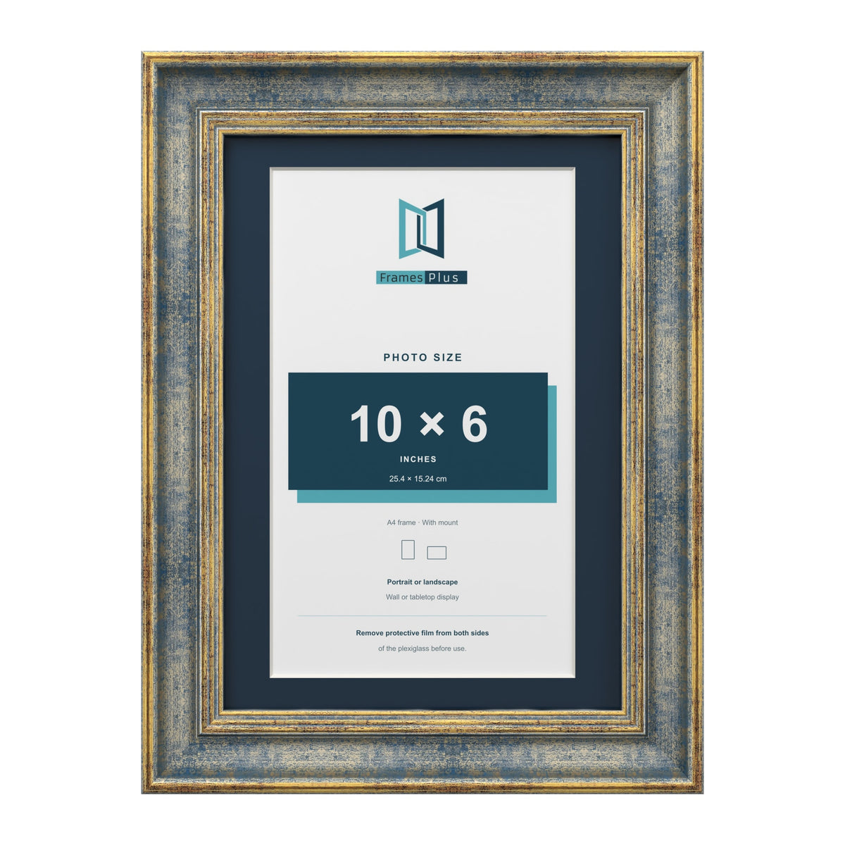 Cassis Blue A4 picture frame with a pacific blue mount for a 10 x 6 inch photo