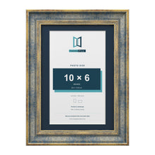 Cassis Blue A4 picture frame with a pacific blue mount for a 10 x 6 inch photo