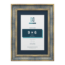 Cassis Blue A4 picture frame with a pacific blue mount for a 9 x 6 inch photo