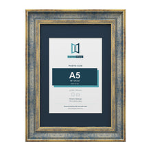 Cassis Blue A4 picture frame with a pacific blue mount for an A5 photo