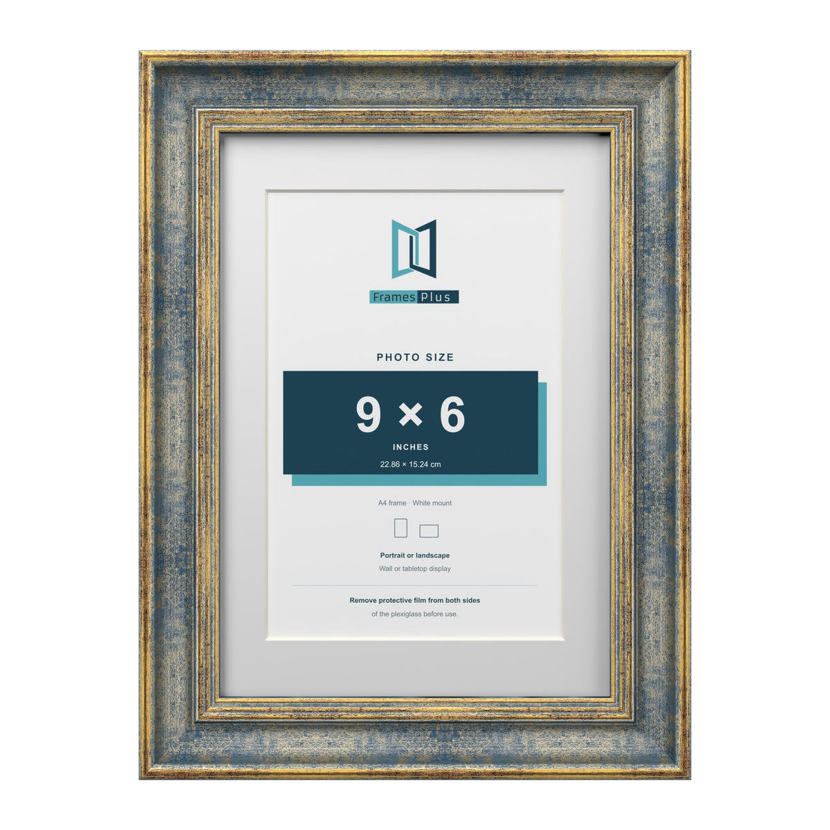 Cassis Blue A4 picture frame with a white mount for a 9 x 6 inch photo