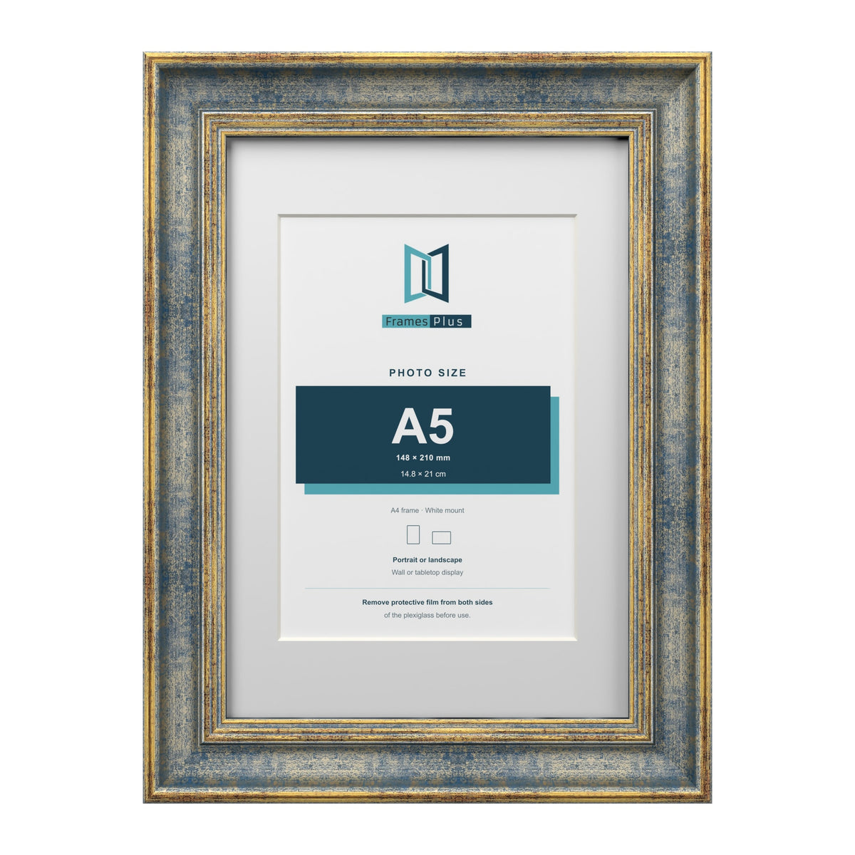 Cassis Blue A4 picture frame with a white mount for an A5 photo