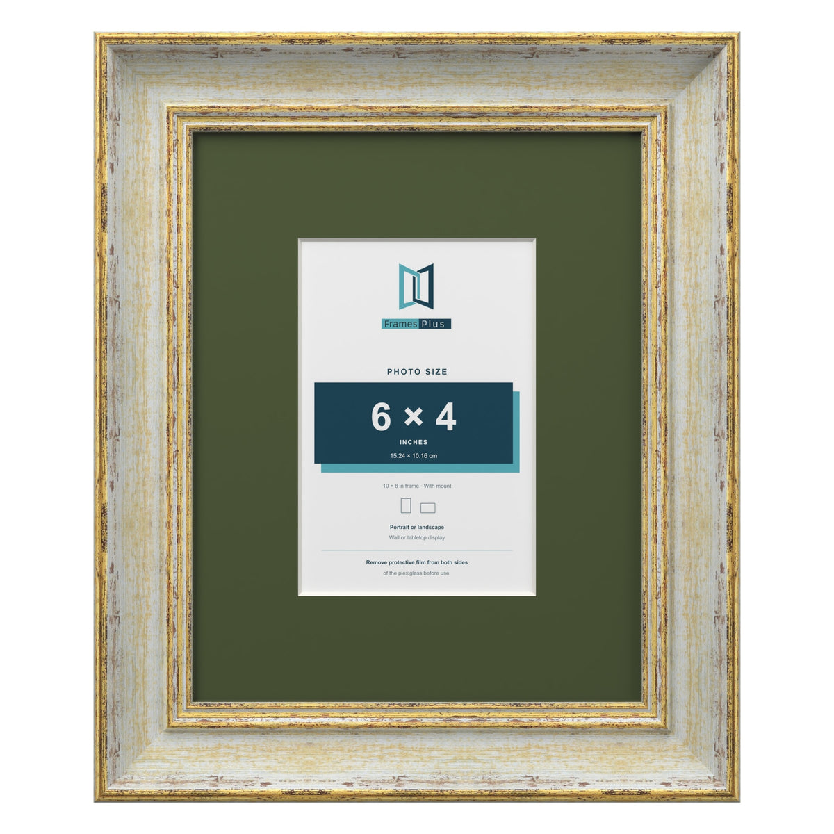 Cassis Cream 10 x 8 inch picture frame with a green mount for a 6 x 4 inch photo
