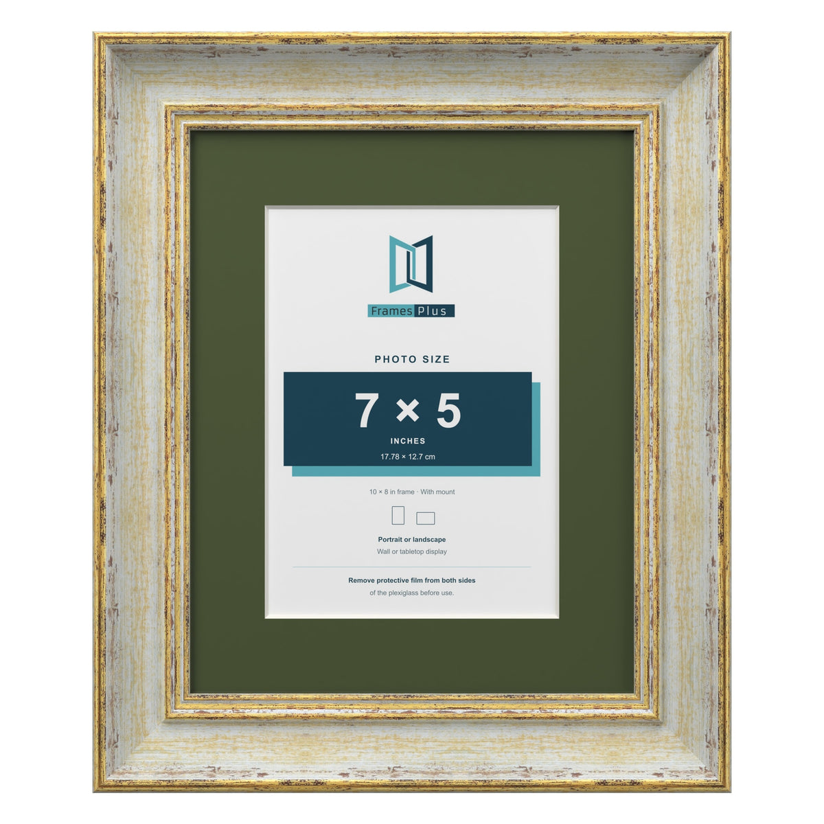 Cassis Cream 10 x 8 inch picture frame with a green mount for a 7 x 5 inch photo