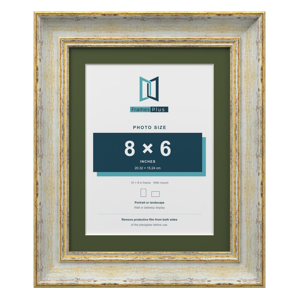 Cassis Cream 10 x 8 inch picture frame with a green mount for an 8 x 6 inch photo