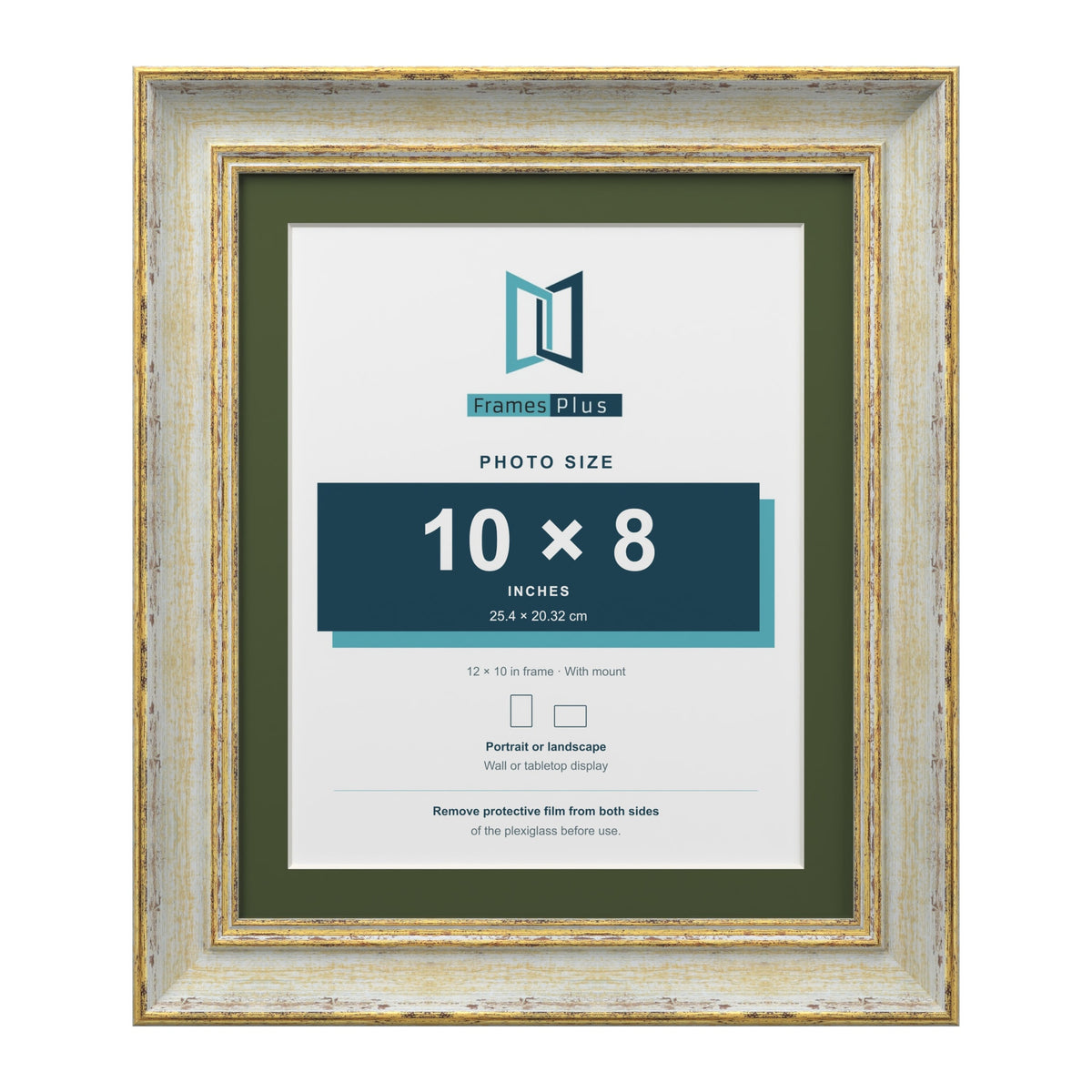 Cassis Cream 12 x 10 inch picture frame with a green mount for a 10 x 8 inch photo