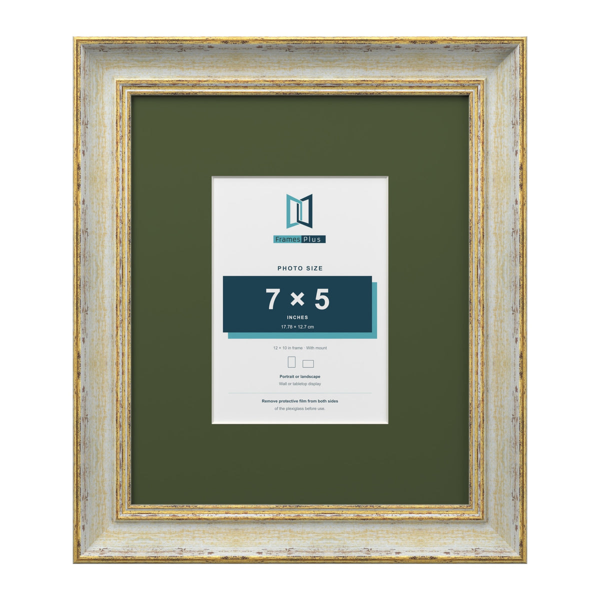Cassis Cream 12 x 10 inch picture frame with a green mount for a 7 x 5 inch photo