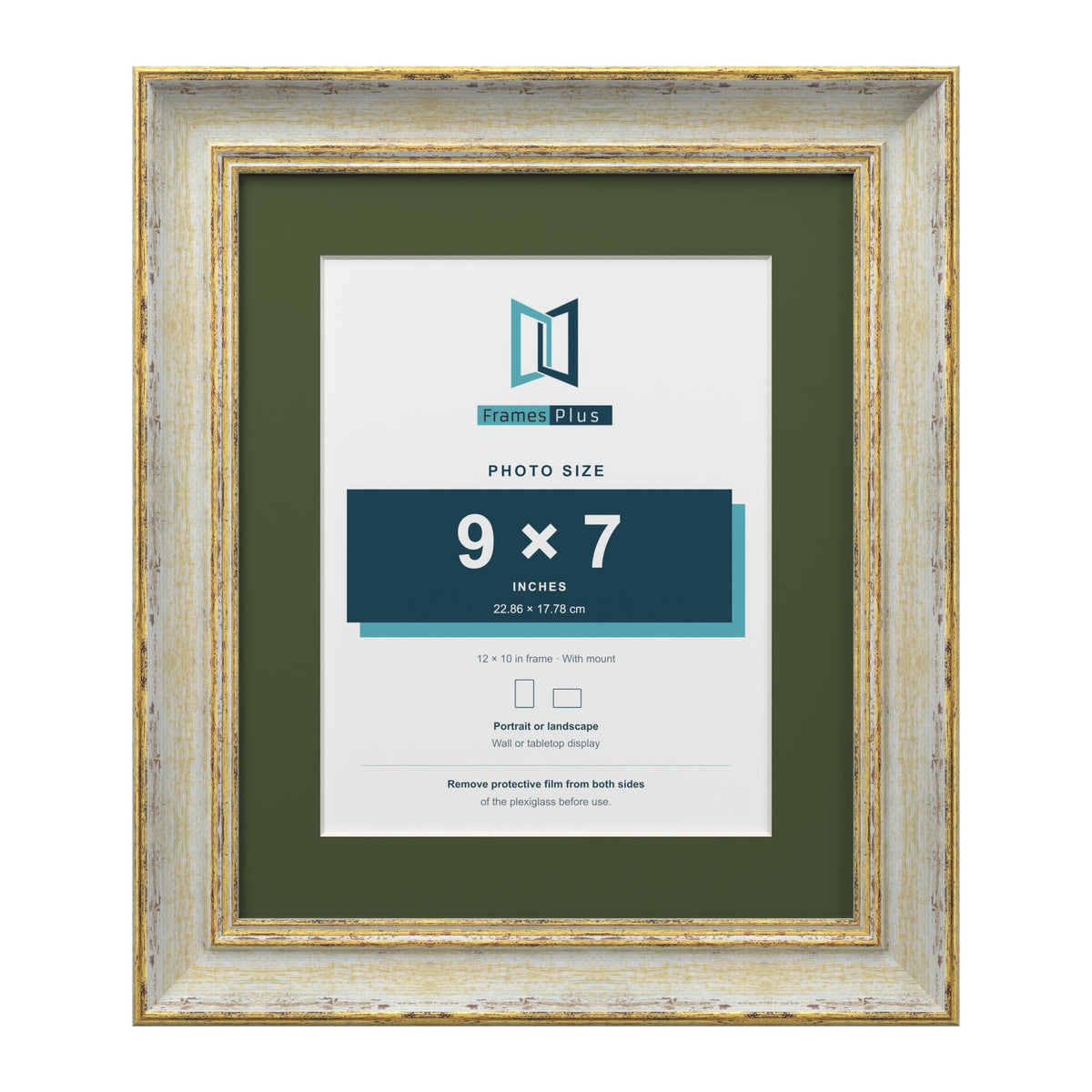 Cassis Cream 12 x 10 inch picture frame with a green mount for a 9 x 7 inch photo
