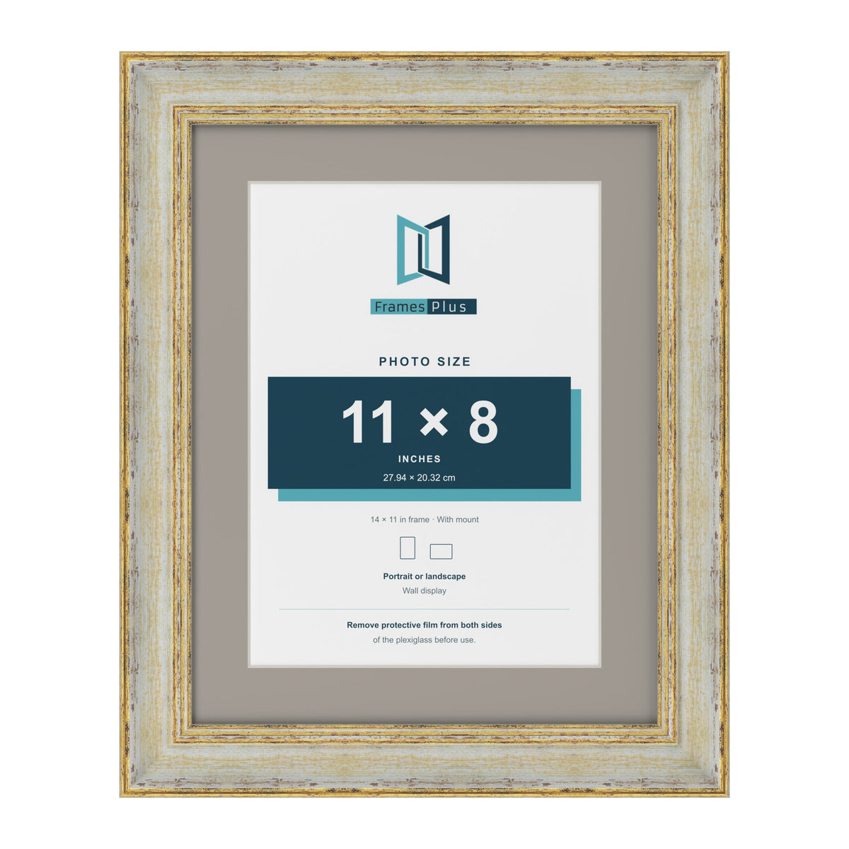 Cassis Cream 14 x 11 inch picture frame with a dawn grey mount for an 11 x 8 inch photo