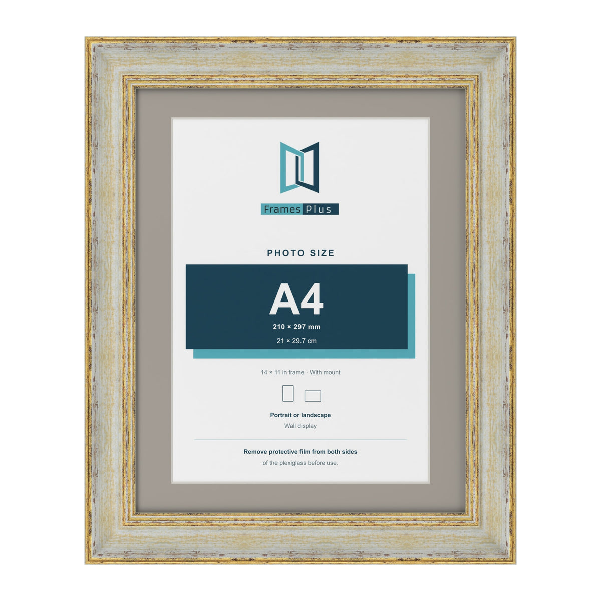 Cassis Cream 14 x 11 inch picture frame with a dawn grey mount for an A4 photo