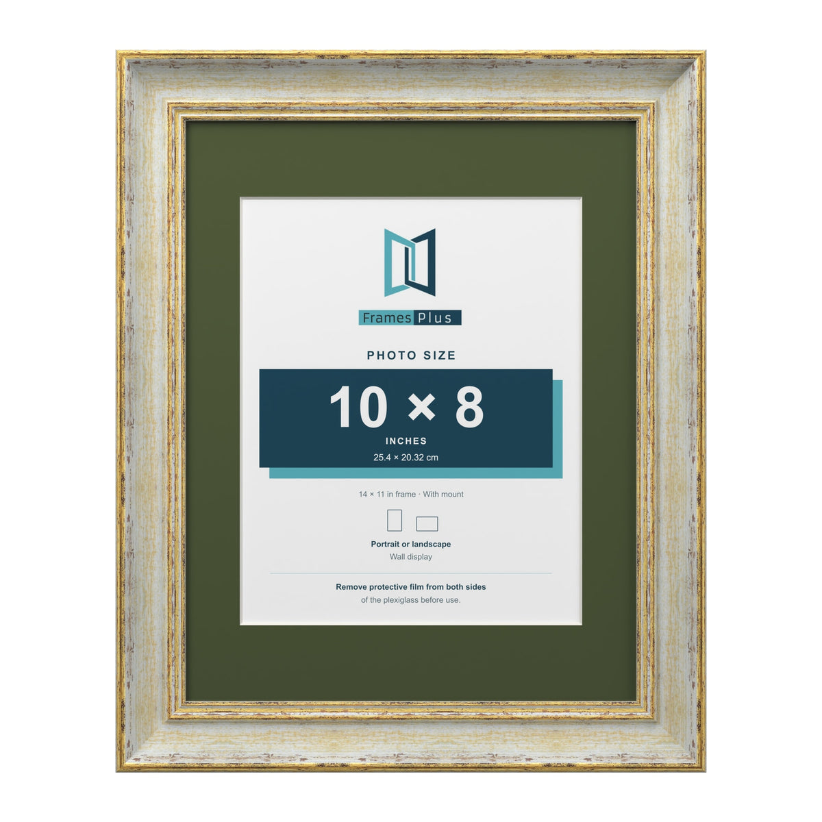 Cassis Cream 14 x 11 inch picture frame with a green mount for a 10 x 8 inch photo