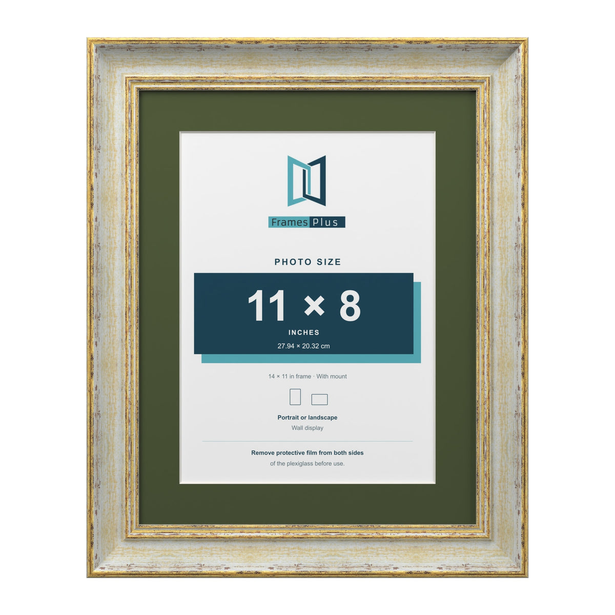 Cassis Cream 14 x 11 inch picture frame with a green mount for an 11 x 8 inch photo