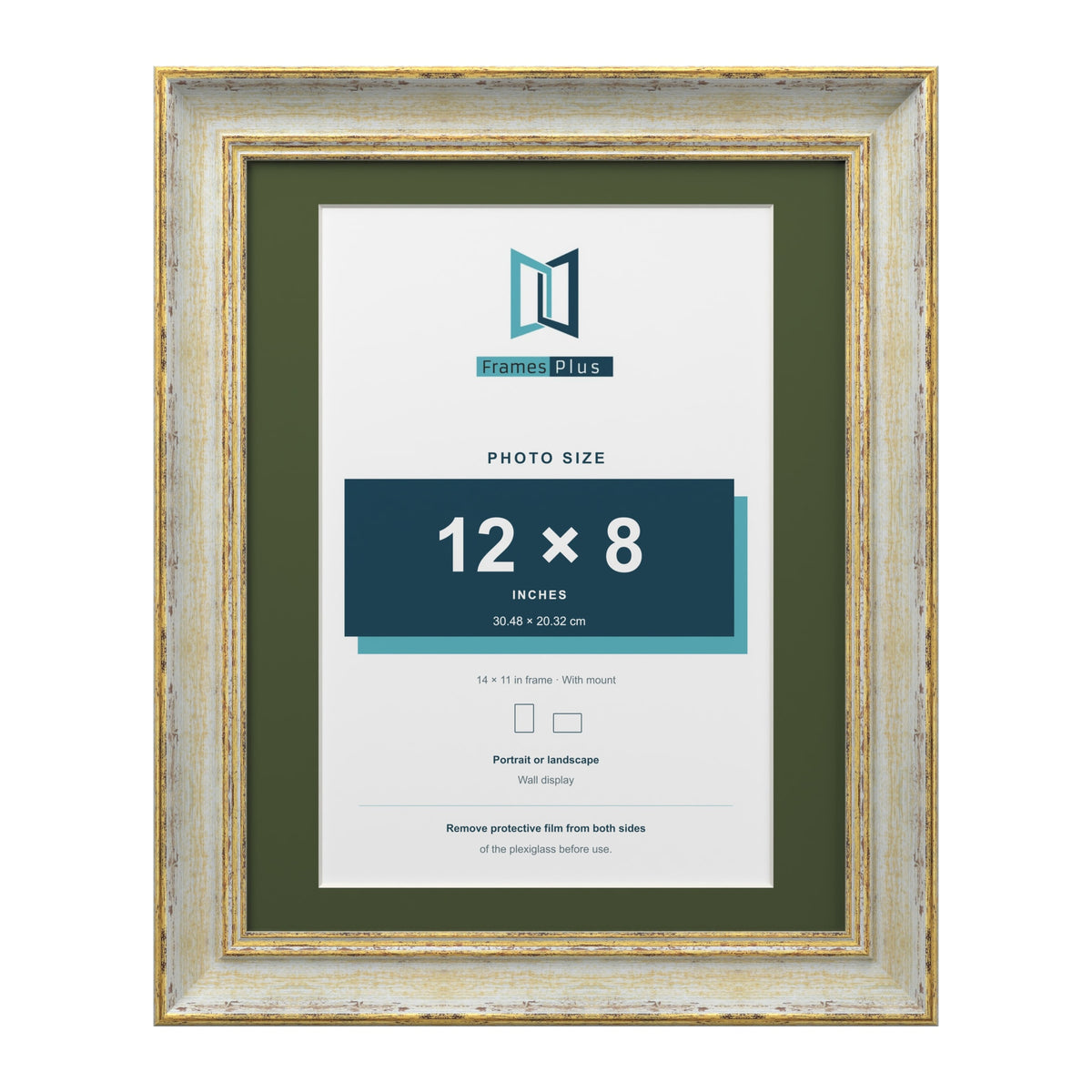 Cassis Cream 14 x 11 inch picture frame with a green mount for a 12 x 8 inch photo