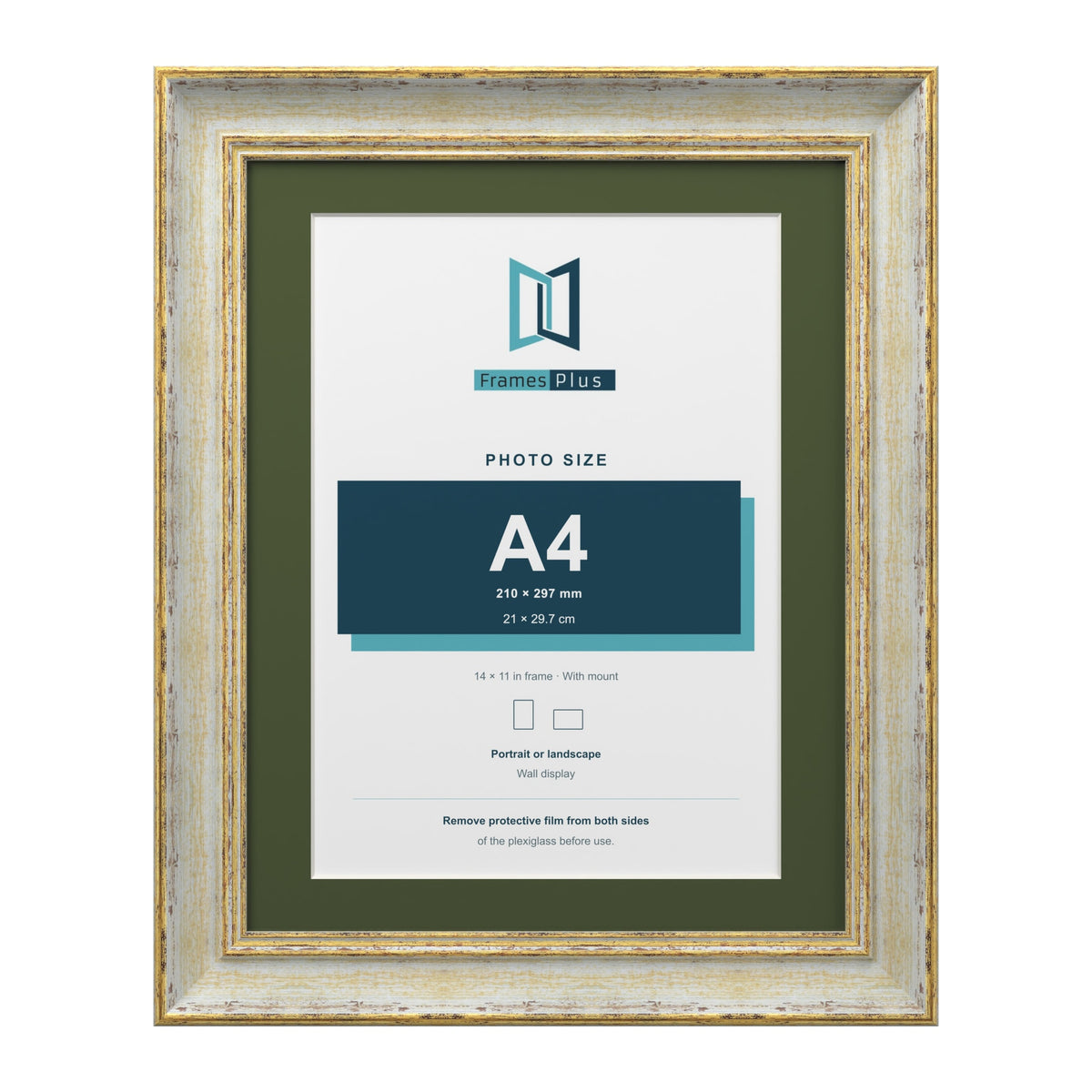 Cassis Cream 14 x 11 inch picture frame with a green mount for an A4 photo