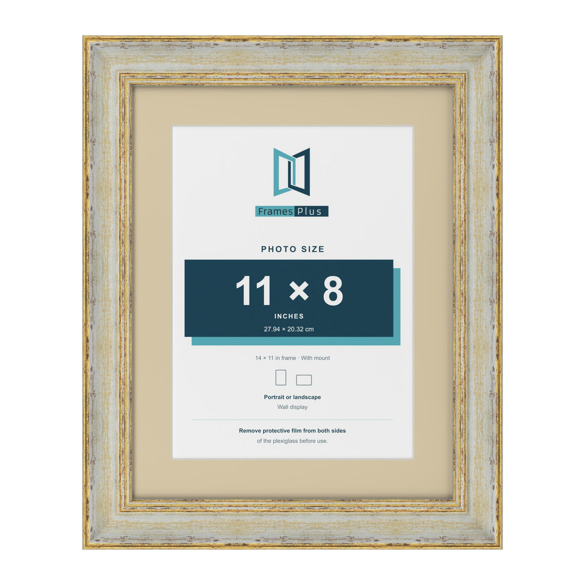 Cassis Cream 14 x 11 inch picture frame with an ivory mount for an 11 x 8 inch photo