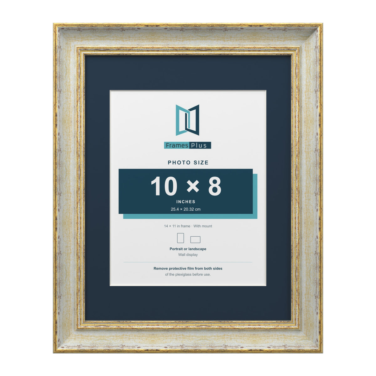Cassis Cream 14 x 11 inch picture frame with a pacific blue mount for a 10 x 8 inch photo