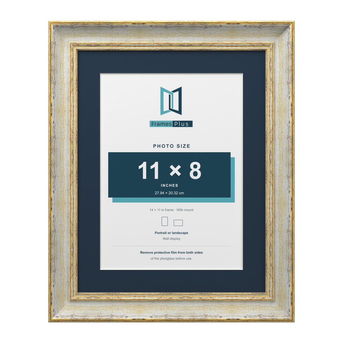 Cassis Cream 14 x 11 inch picture frame with a pacific blue mount for an 11 x 8 inch photo