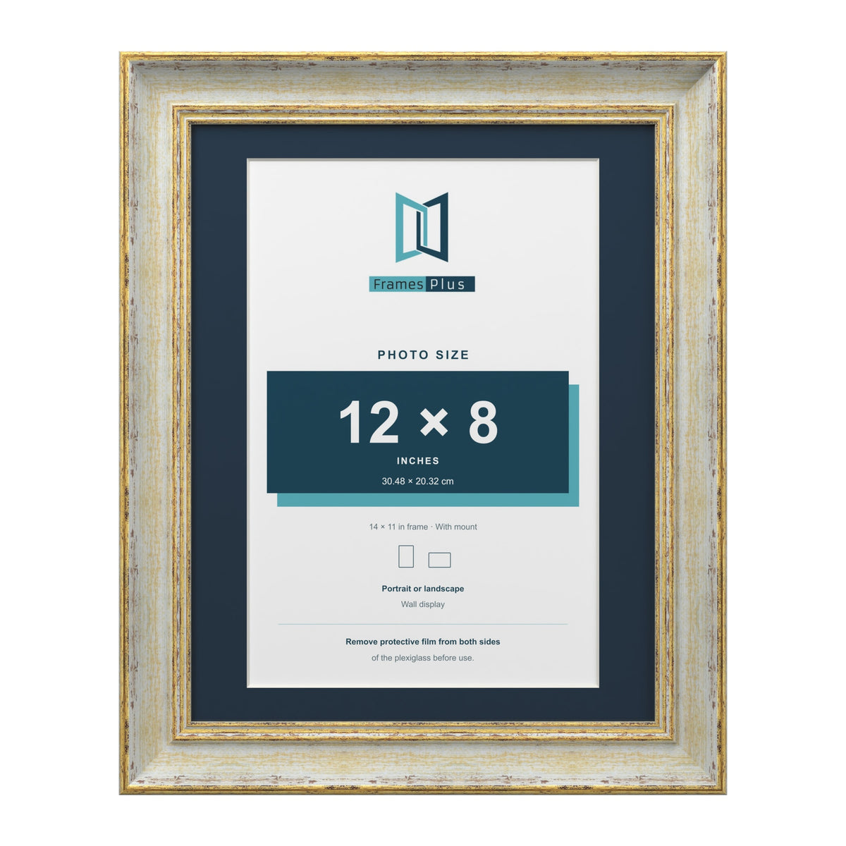 Cassis Cream 14 x 11 inch picture frame with a pacific blue mount for a 12 x 8 inch photo